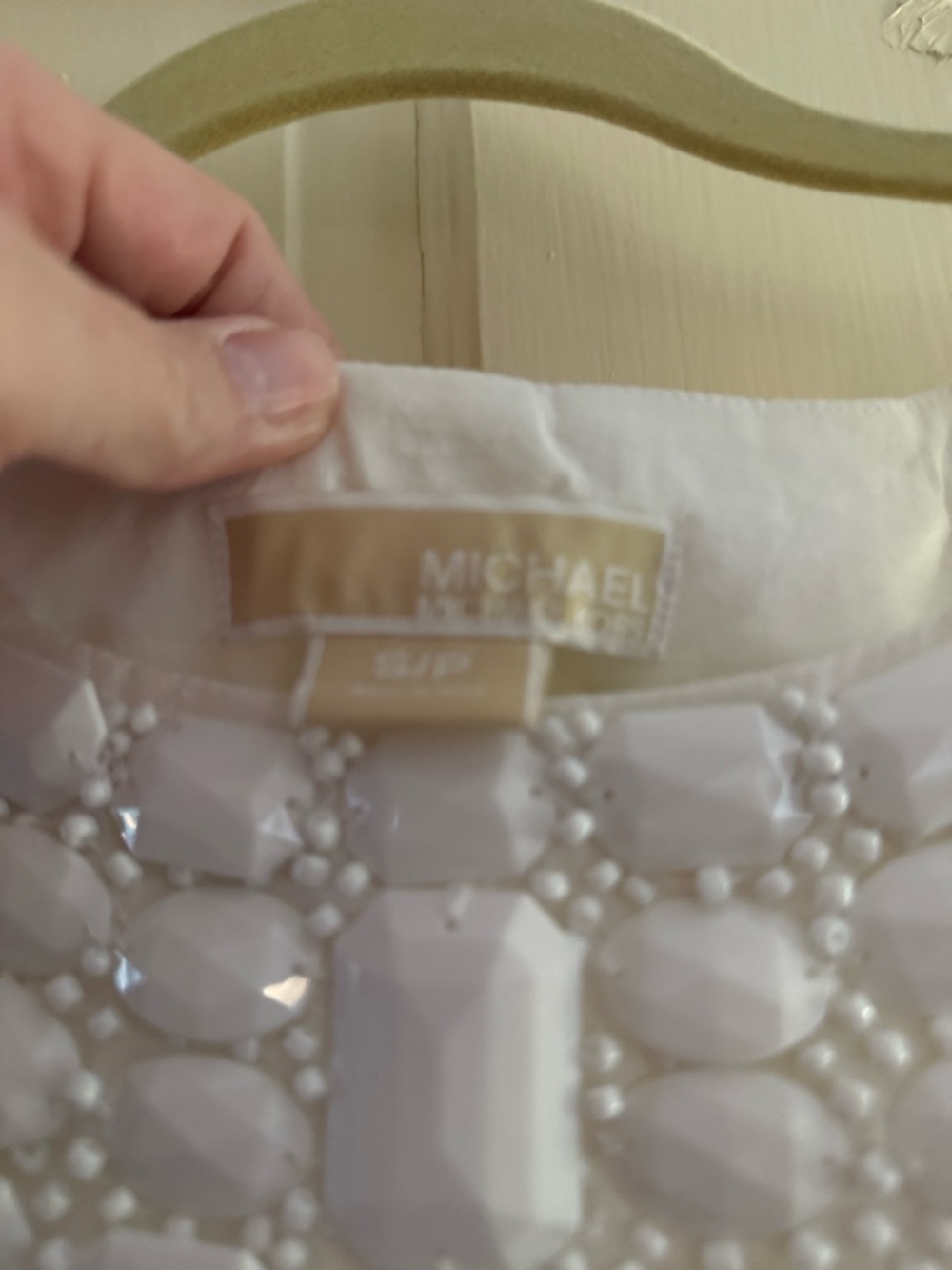 Michael Kors White Jeweled Neckline Sleeveless Top size S